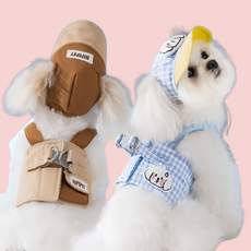 위드앤미 강아지 산책용 모자 어깨줄 세트, 1세트, 체크 블루