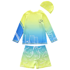 달콩슈 남아용 래쉬가드 긴팔상의+반바지+수영모 3종세트 수영복 DSW608