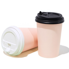 테이크아웃 13온스 종이컵 베이비핑크칼라100개+뚜껑100개 세트상품, 13oz 베이비핑크컵100개+10/13개폐 블랙100개, 1개