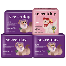 secretday 加長型夜用衛生棉 8入*3包+M號 16入, 1組