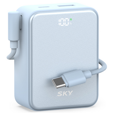 SKY 필 큐브 10000mAh PD QC 22.5W 고속충전 LCD잔량표시 대용량 미니 보조배터리 케이블 C타입, 블루, SKY-A10