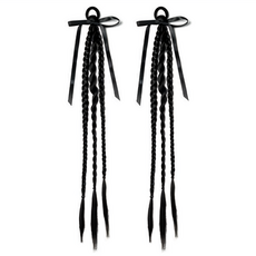 麻花辮馬尾 雙馬尾 三股辮 局部假髮, 黑色, 2個