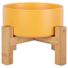 DING DONG PET 寵物現代&大理石紋陶瓷餐具 雙層單口 高級款 L, 黃色, 1個