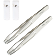 오홈즈 미세모 눈썹 안전 트위저 족집게, 2세트, 실버