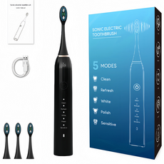 JLS 음파 전동 칫솔 + 칫솔모4개, 블랙, 1세트, M1