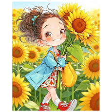 서은이네 보석십자수 DIY 캔버스 액자형 구슬 비즈 십자수 40x50cm, 1세트, 해바라기 소녀 AN10
