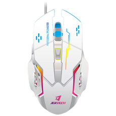 JERTECH JR810 유선 게이밍 마우스 무음 led 백라이트, 화이트