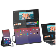 제우스랩 Z15WT 접이식 듀얼 스크린 터치식 모니터 15.6인치 포터블 사무용 디자이너용 모니터, 35.5cm