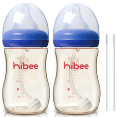 hibee PPSU吸管奶瓶 300ml 2入+吸管刷 2入, L(6個月以上), 海軍藍