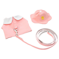 블루팩토리 반려견 봄 병아리 모자 옷 리드줄 세트 M BF042, 핑크, 1세트