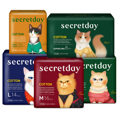 secretday 純棉翼型衛生棉 M號 16片+L號 14片+S號 18片+護墊 20片+加長夜用型 8片, 1組