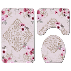 앤티스 왕실플라워 욕실 패브릭 변기커버 + 발매트 세트, 핑크플라워, 1세트