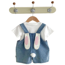 유 아동 키즈 여름 토끼 멜빵 데님 반바지