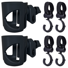 多用途耐用推車杯架 2入+推車掛勾 4入, 黑色, 1組