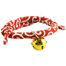 강아지 고양이 방울 목걸이 펜던트 당초무늬 도그빕, 레드