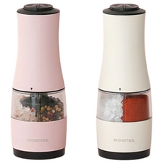 모노테일 소금 후추 페퍼밀 듀얼 전동 그라인더 + 사은품 히말라야 핑크솔트1p 증정, 모노테일 듀얼 전동 그라인더 핑크+핑크솔트 1p