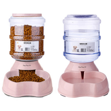 DING DONG PET 寵物半自動蘋果飲水器+餵食器組合, 粉紅色, 1套