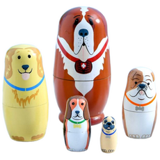 휘뚜마뚜 마트료시카 동물 목각 러시아 인형 장식품 5p, 브라운 5단