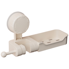 욕실 인기템 추천 초강력 흡착식 샤워기 거치대 3in1 무타공 비누거치대+물빠짐 후크 디자인으로 간편 설치 각도 조절 가능, 크림 화이트