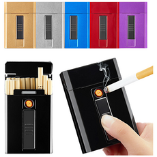 슬라이드 usb 충전식 라이터 일체형 일반 시가 레종 슬림 자석 메탈 담배 케이스 20개비 방수 담배각, pt002 B레드, 20개