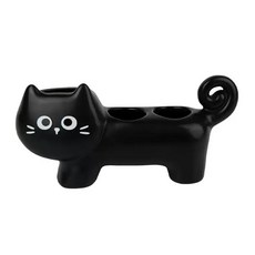 블라제스 고양이 세라믹 욕실 전동 칫솔 거치대 치약 꽂이, 1개, 블랙