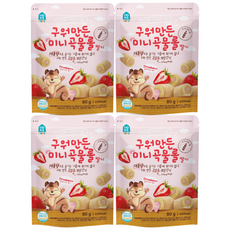 홈앤키즈 구워만든 미니곡물롤 블루베리 80g, 딸기맛, 4개