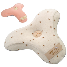 alpremio 孩童用防扁頭枕+網狀枕套, 淺珊瑚粉