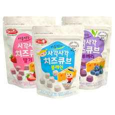 베베스트 처음먹는 사각사각 치즈큐브 3종 3개 (플레인 + 딸기 + 블루베리), 1세트, 16g
