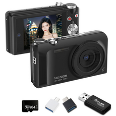 MOKIN S11 빈티지 미니 디지털 카메라 4K DH 6400W 픽셀 + 64GB sd카드, 블랙