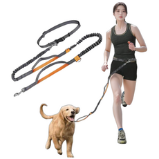 와글토이 강아지 리드줄 핸즈프리 길이조절 목줄, 1개, 레몬옐로우