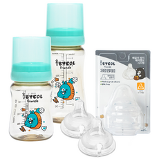 iBYEOL Friends PPSU奶瓶 200ml+300ml+奶嘴頭 2入, 薄荷色, 第2階段(0~3個月)
