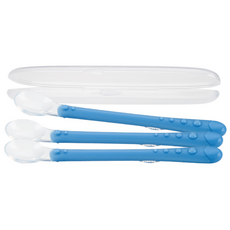 Nuby 矽膠長柄副食品湯匙組, 藍色, 1組