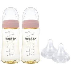 베베온 PPSU 와이드 노꼭지 젖병, 젖꼭지 XL 2개, 핑크, 2개, 300ml