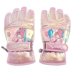 마이멜로디 룰루 오로라 방한 장갑 반짝반짝 빛반사 색이 변하는 홀로그램 와펜 찍찍이타입