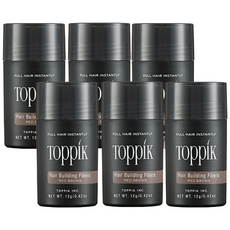TOPPIK 토픽 흑채 중간갈색 12g 천연양모케라틴 증모제 새치커버 에어쿠션 펌프별매, 6개