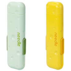 [1+1] 앨오앤지 바늘 실꿰기 실뜯개 자석바늘보관함 3IN1, 1세트, 초록+노랑