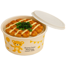 생활을그리다 종이 곰돌이 용기 520ml + 뚜껑 세트, 50개, 1개입