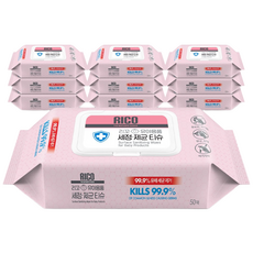 리꼬 유아용품 세정 제균 소독티슈 캡형 50매입, 10개