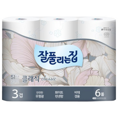 잘풀리는집 클래식 3겹 무형광화장지 25m 6롤 1팩, 1개