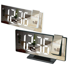 LED 디지털 시계 알람 무소음 온도 날짜 모던형 탁상 미니 탁상시계 전자 빔 인테리어 집들이 거울, 블랙화이트