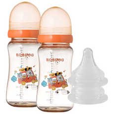 LITTLE BOBDOG PESU奶嘴奶瓶+奶嘴 自動階段(3~24個月), 橘色, 300ml, 2入