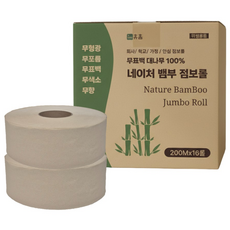 휴홈 무표백 대나무 점보롤, 1롤, 16개, 200m