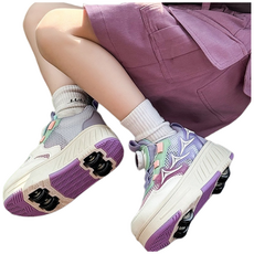 남녀공용 더블 휠 변형 탈착식 롤러슈즈 인라인 스케이트 운동화 간편한 성인 롤러스케이트, 1개, 핑크색