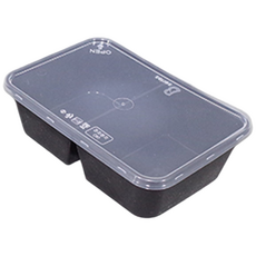 엠엔피 검정 2칸 나눔용기 반찬통 사각 사출용기 650ml, 50세트, 1개