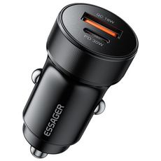 ESSAGER QC3.0 30W 듀얼 포트 C타입 차량용 고속 충전기, 블랙, 1개 블랙, 1개