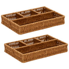 house recipe. PP仿藤編4格抽屜整理架, 棕色, 2個