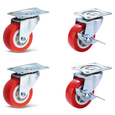 GAPANG 無噪音小型腳輪 紅色 3.81cm 旋轉型2入 + 煞車型2入, 1套