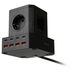 아이정 고용량 100W 초고속 PD충전기 큐브멀티탭 멀티콘센트 안전한멀티탭 집들이선물, 2m, 블랙, 1개