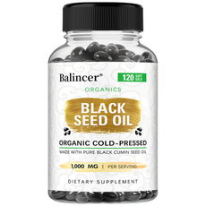 유기농 냉압착 블랙씨 오일 1000mg - 면역력 강화 모발 성장 촉진 영양 항산화제 Non-GMO 보충제, 2개, 120회분