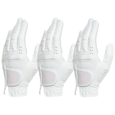 골프장갑 반양피 여성용 왼손 3장세트 필드용 연습용 스크린골프 발그린, 화이트